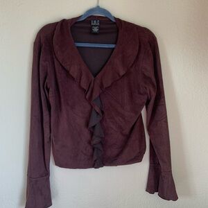 INC International Concepts Deep Brown Ruffle Cardigan